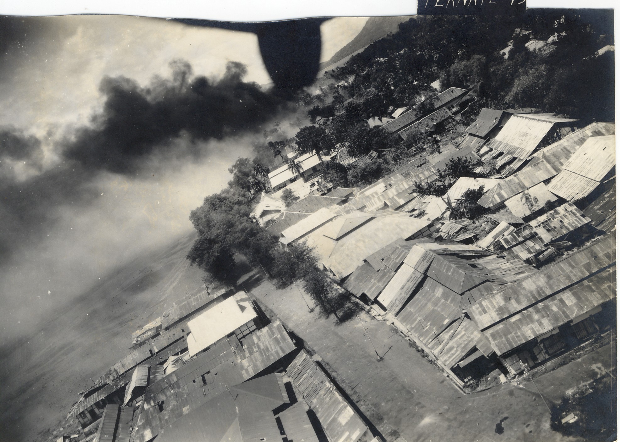 Strike-camera photo of a bombing run over Ternate